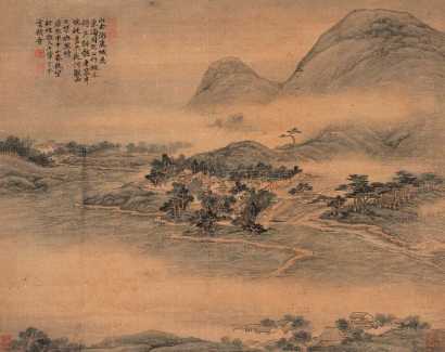 王石谷 1704年作 绢本山水 立轴